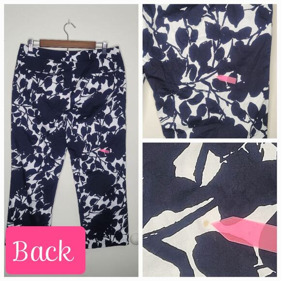Lafayette 148 New York Sz 10 Midnight Blue Floral Capri Pants Work Office Casual - Picture 5 of 10